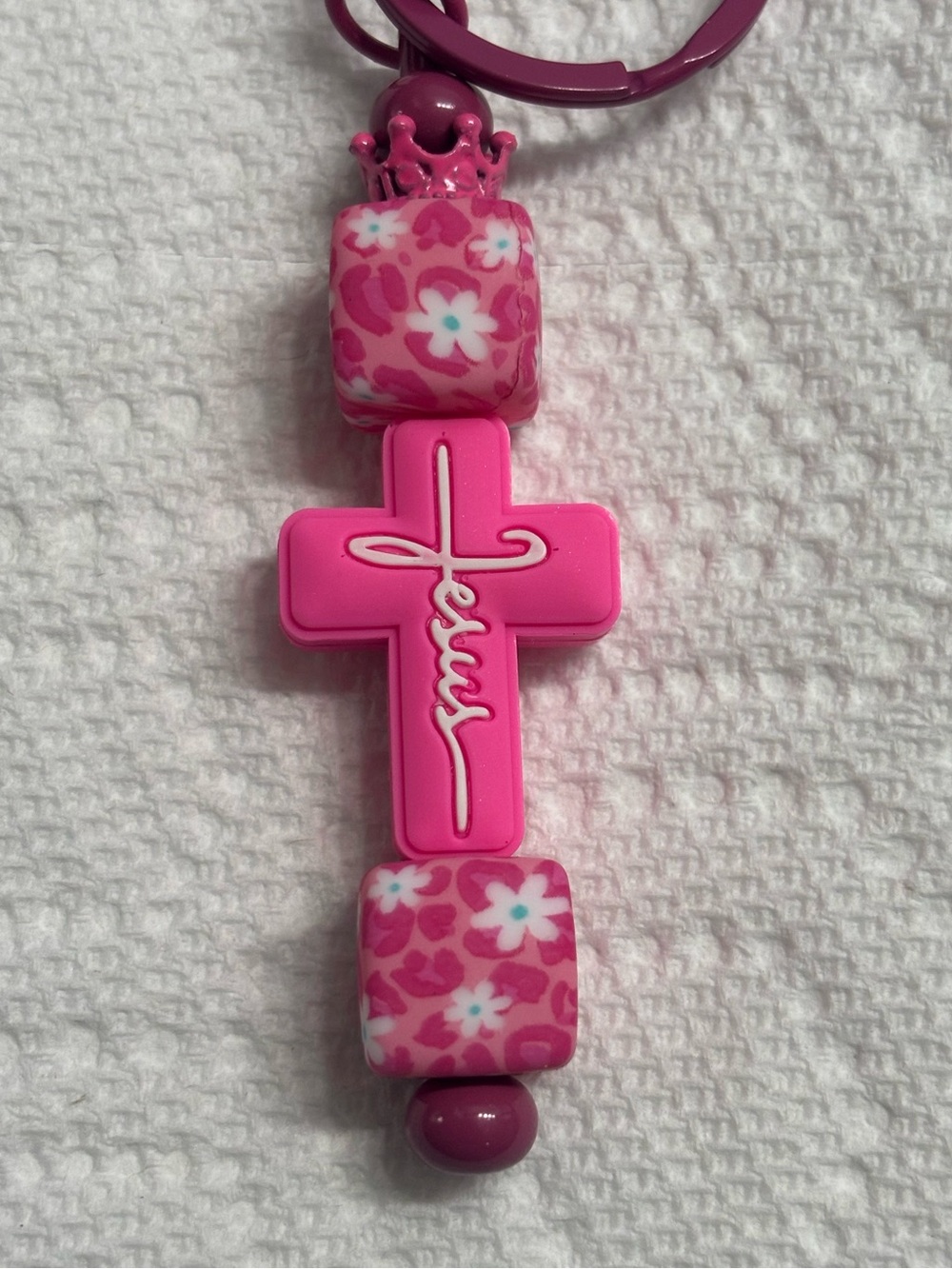 NIP Pink Floral Cross Keychain Charm
